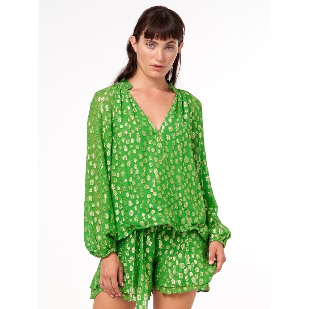 Ciebon Metallic Top Green Long Sleeve Size Small